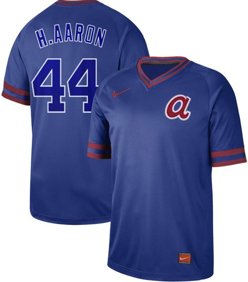 Braves #44 Hank Aaron Royal Authentic Cooperstown Collection Stitched Baseball Jersey Braves #44 Hank Aaron Royal Authentic Cooperstown Collection Stitched Baseball Jersey