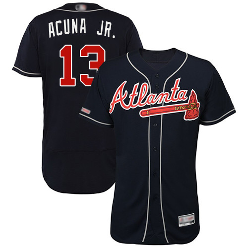 Braves #13 Ronald Acuna Jr. Navy Blue Flexbase Authentic Collection Stitched Baseball Jersey Braves #13 Ronald Acuna Jr. Navy Blue Flexbase Authentic Collection Stitched Baseball Jersey