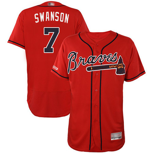 Braves #7 Dansby Swanson Red Flexbase Authentic Collection Stitched Baseball Jersey Braves #7 Dansby Swanson Red Flexbase Authentic Collection Stitched Baseball Jersey