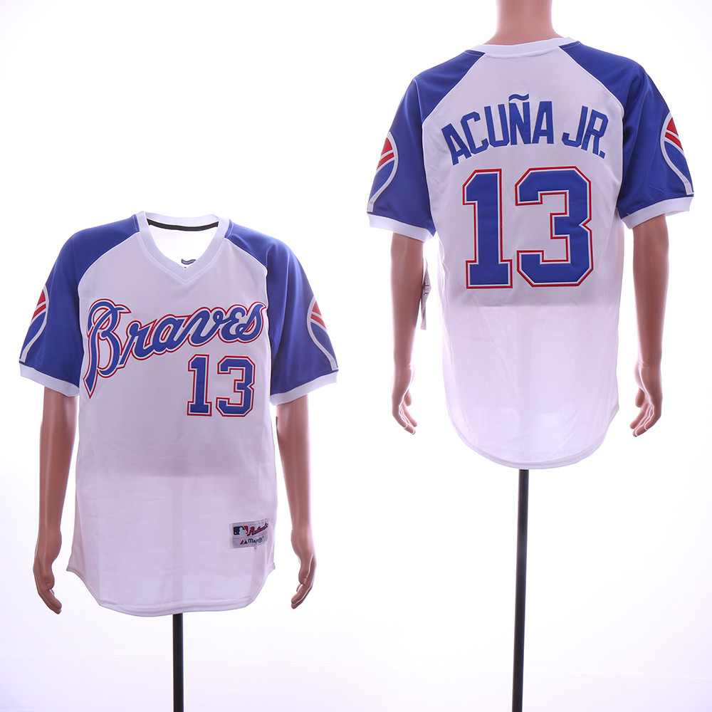Braves 13 Ronald Acuna Jr. White Throwback Jersey Braves 13 Ronald Acuna Jr. White Throwback Jersey