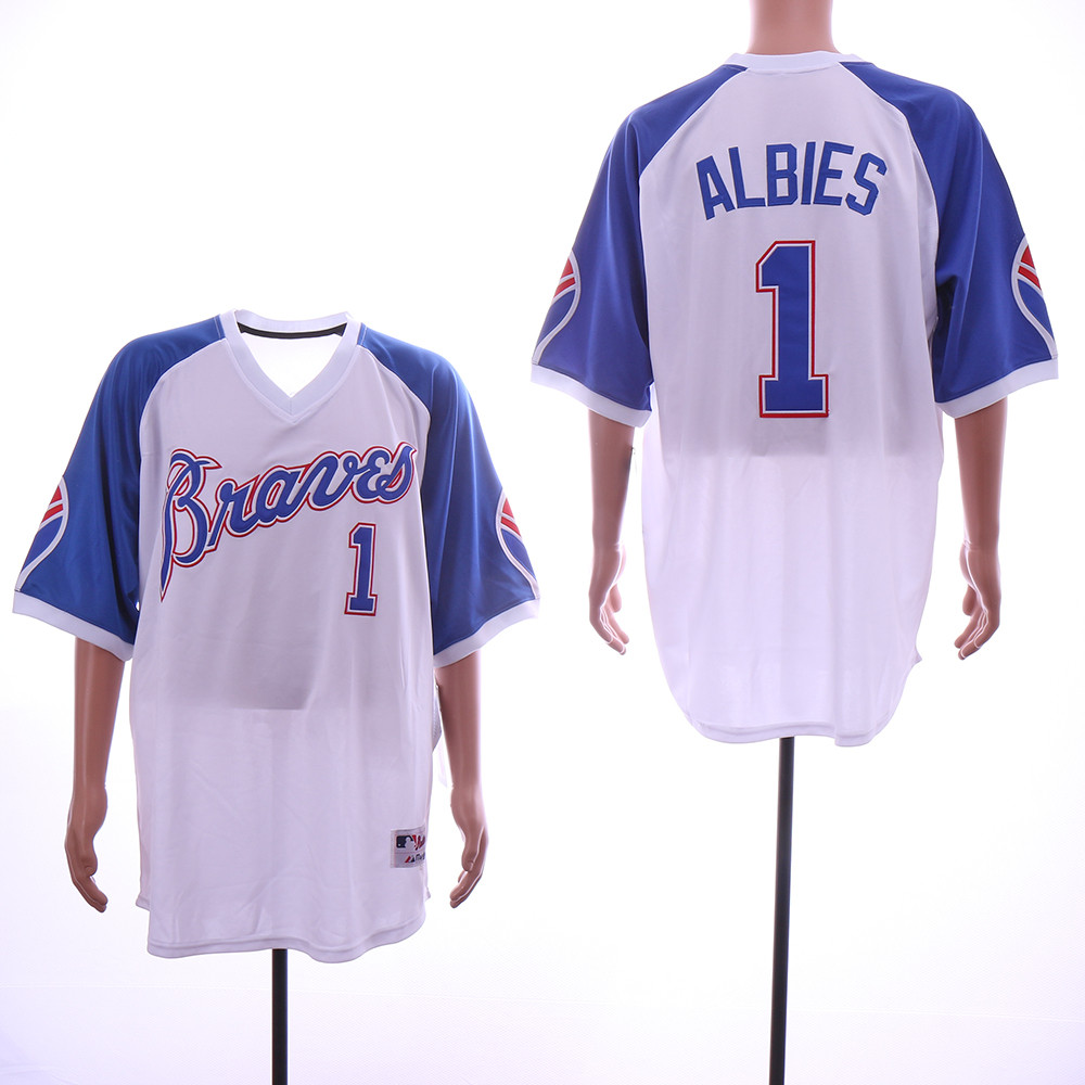 Braves 1 Ozzie Albies White Throwback Jersey Braves 1 Ozzie Albies White Throwback Jersey