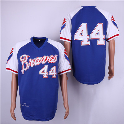 Braves #44 Hank Aaron Blue 1973 Throwback Jersey Braves #44 Hank Aaron Blue 1973 Throwback Jersey