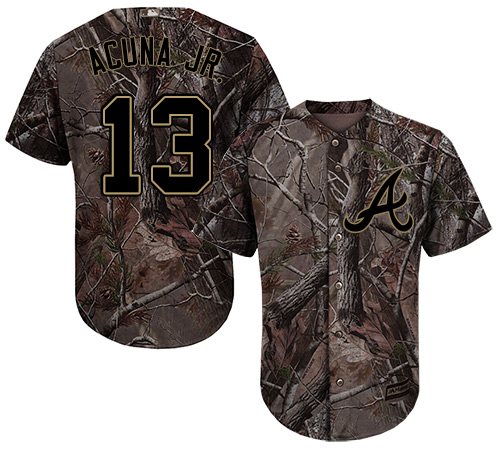 Braves #13 Ronald Acuna Jr. Camo Realtree Collection Cool Base Stitched Baseball Jersey Braves #13 Ronald Acuna Jr. Camo Realtree Collection Cool Base Stitched Baseball Jersey