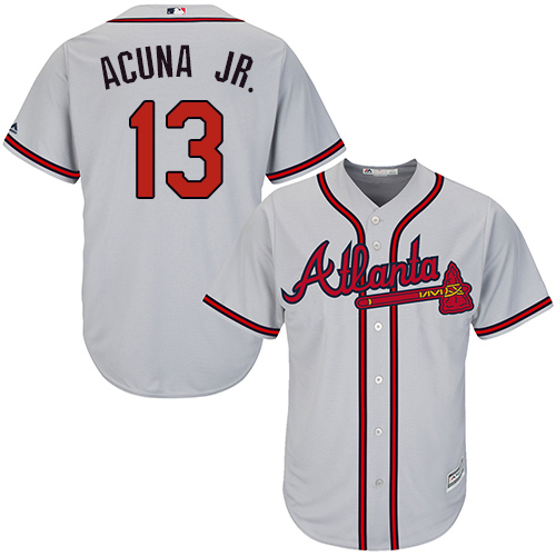 Braves #13 Ronald Acuna Jr. Grey New Cool Base Stitched Baseball Jersey