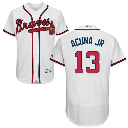 Braves #13 Ronald Acuna Jr. White Flexbase Authentic Collection Stitched Baseball Jersey Braves #13 Ronald Acuna Jr. White Flexbase Authentic Collection Stitched Baseball Jersey