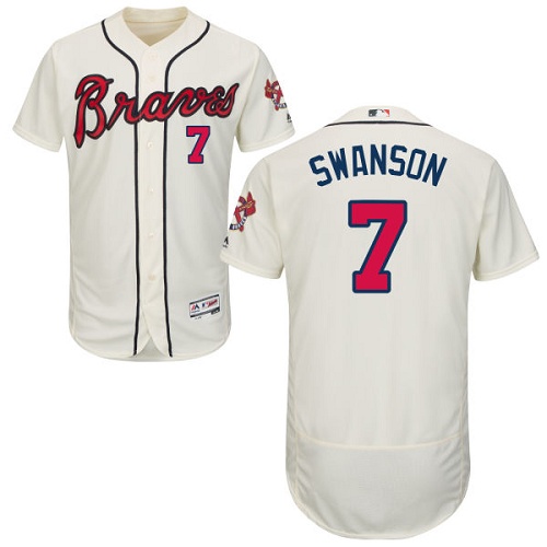 Braves #7 Dansby Swanson Cream Flexbase Authentic Collection Stitched MLB Jersey Braves #7 Dansby Swanson Cream Flexbase Authentic Collection Stitched MLB Jersey