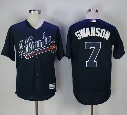 Braves #7 Dansby Swanson Navy Blue New Cool Base Stitched MLB Jersey Braves #7 Dansby Swanson Navy Blue New Cool Base Stitched MLB Jersey