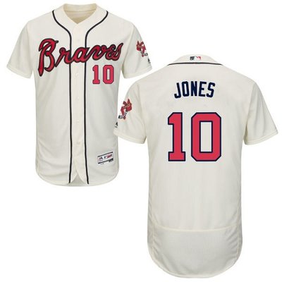 Braves #10 Chipper Jones Cream Flexbase Authentic Collection Stitched MLB Jersey Braves #10 Chipper Jones Cream Flexbase Authentic Collection Stitched MLB Jersey