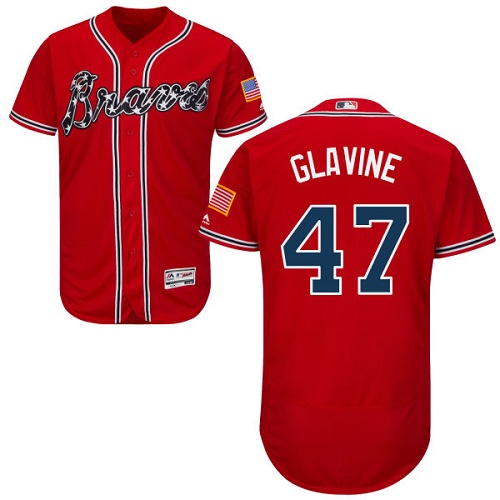 Braves #47 Tom Glavine Red Flexbase Authentic Collection Stitched MLB Jersey Braves #47 Tom Glavine Red Flexbase Authentic Collection Stitched MLB Jersey