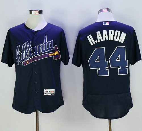 Braves #44 Hank Aaron Navy Blue Flexbase Authentic Collection Stitched MLB Jersey Braves #44 Hank Aaron Navy Blue Flexbase Authentic Collection Stitched MLB Jersey