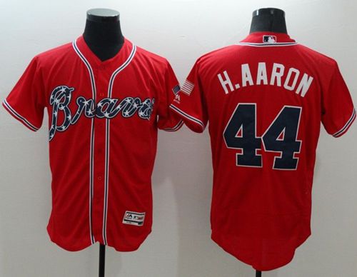 Braves #44 Hank Aaron Red Flexbase Authentic Collection Stitched MLB Jersey Braves #44 Hank Aaron Red Flexbase Authentic Collection Stitched MLB Jersey