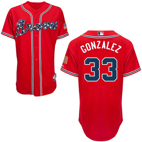 Atlanta Braves #33 Gonzalez Red Authentic Personalized Alternate Jersey