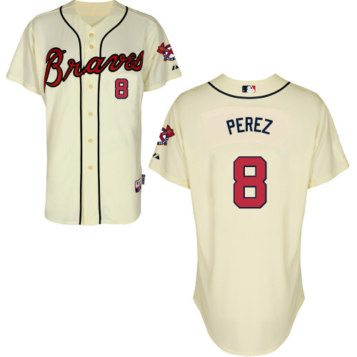 Atlanta Braves #8 Perez Beige Authentic Personalized Alternate Jersey Atlanta Braves #8 Perez Beige Authentic Personalized Alternate Jersey