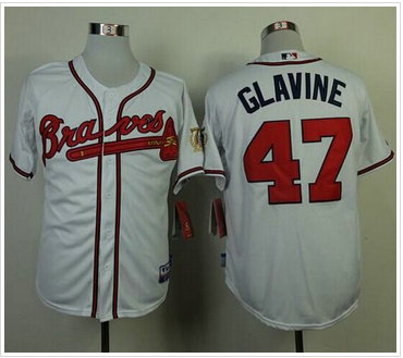 Atlanta Braves #47 Tom Glavine White W75th Anniversary Commemorative Patch Stitched Baseball Jersey Atlanta Braves #47 Tom Glavine White W75th Anniversary Commemorative Patch Stitched Baseball Jersey
