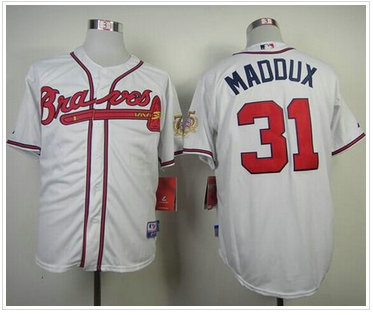 Atlanta Braves #31 Greg Maddux White W75th Anniversary Commemorative Patch Stitched Baseball Jersey Atlanta Braves #31 Greg Maddux White W75th Anniversary Commemorative Patch Stitched Baseball Jersey