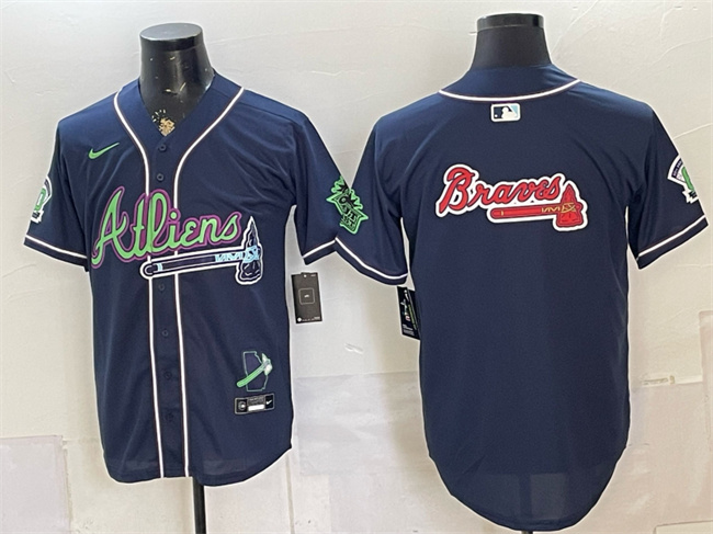 Men's Atlanta Braves Team Big Logo Navy Galaxy With Outkast Patch Vapor Limited Stitched Men's Atlanta Braves Team Big Logo Navy Galaxy With Outkast Patch Vapor Limited Stitched