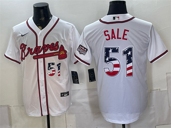 Men's Atlanta Braves #51 Chris Sale White USA 250 Fourth of July Home Stadium Stitched Baseball Jersey