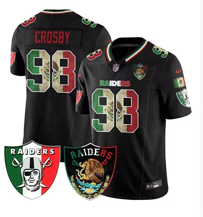 Men's Las Vegas Raiders #98 Maxx Crosby Black F.U.S.E. Mexico With Patch Vapor Stitched Football Jersey Men's Las Vegas Raiders #98 Maxx Crosby Black F.U.S.E. Mexico With Patch Vapor Stitched Football Jersey