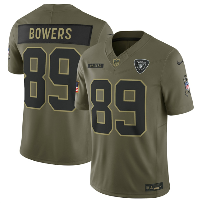 Men's Las Vegas Raiders #89 Brock Bowers Olive 2025 Salute to Service Limited Stitched Football Jersey Men's Las Vegas Raiders #89 Brock Bowers Olive 2025 Salute to Service Limited Stitched Football Jersey