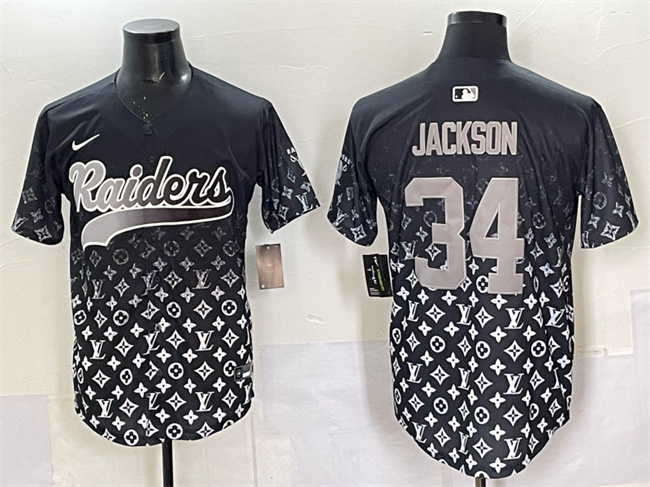 Men's Las Vegas Raiders #34 Bo Jackson Black Limited Stitched Baseball Jersey Men's Las Vegas Raiders #34 Bo Jackson Black Limited Stitched Baseball Jersey