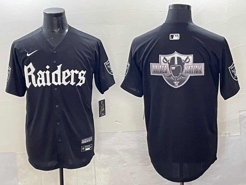 Men's Las Vegas Raiders Team Big Logo Black 'Gothic Sin City Shadows Edition' Vapor Limited Stitched Baseball Jersey 2 Men's Las Vegas Raiders Team Big Logo Black 'Gothic Sin City Shadows Edition' Vapor Limited Stitched Baseball Jersey 2
