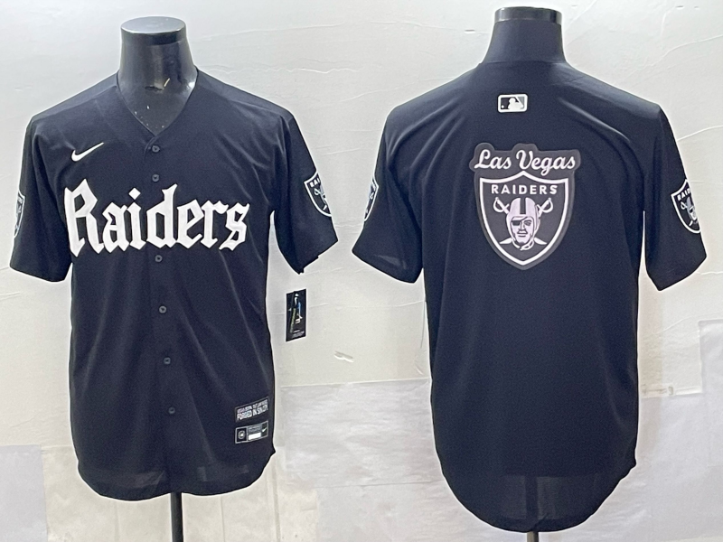 Men's Las Vegas Raiders Team Big Logo Black 'Gothic Sin City Shadows Edition' Vapor Limited Stitched Baseball Jersey Men's Las Vegas Raiders Team Big Logo Black 'Gothic Sin City Shadows Edition' Vapor Limited Stitched Baseball Jersey
