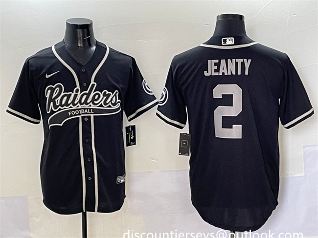 Men's Las Vegas Raiders #2 Ashton Jeanty Black Cool Base Stitched Baseball Jersey 1