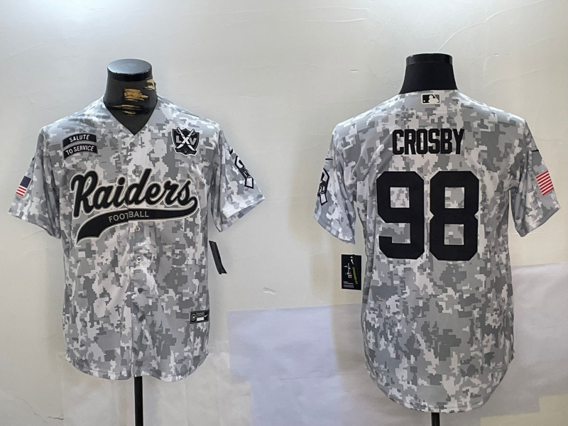 Men's Las Vegas Raiders #98 Maxx Crosby 2024 Arctic Camo Salute To Service Stitched Baseball Jersey 2 Men's Las Vegas Raiders #98 Maxx Crosby 2024 Arctic Camo Salute To Service Stitched Baseball Jersey 2