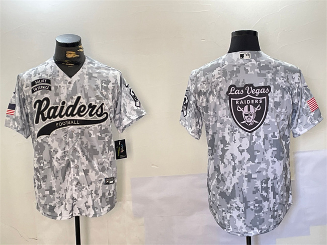 Men's Las Vegas Raiders Team Big Logo 2024 Arctic Camo Salute To Service Stitched Baseball Jersey 2 Men's Las Vegas Raiders Team Big Logo 2024 Arctic Camo Salute To Service Stitched Baseball Jersey 2