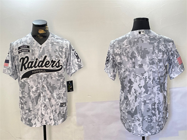 Men's Las Vegas Raiders Blank 2024 Arctic Camo Salute To Service Stitched Baseball Jersey Men's Las Vegas Raiders Blank 2024 Arctic Camo Salute To Service Stitched Baseball Jersey