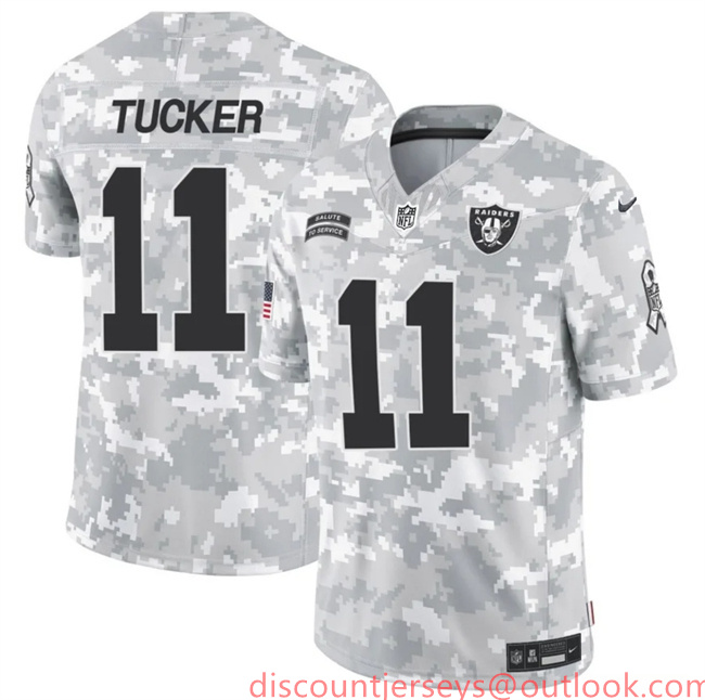 Men's Las Vegas Raiders #11 Tre Tucker 2024 F.U.S.E Arctic Camo Salute To Service Limited Stitched Football Jersey Men's Las Vegas Raiders #11 Tre Tucker 2024 F.U.S.E Arctic Camo Salute To Service Limited Stitched Football Jersey