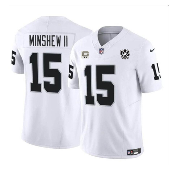 Men's Las Vegas Raiders #15 Gardner Minshew II White 2024 F.U.S.E 65th Anniversary Patch Vapor Stitched Football Jersey Men's Las Vegas Raiders #15 Gardner Minshew II White 2024 F.U.S.E 65th Anniversary Patch Vapor Stitched Football Jersey