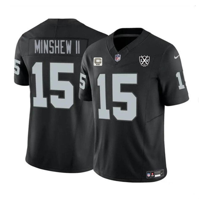 Men's Las Vegas Raiders #15 Gardner Minshew II Black 2024 F.U.S.E 65th Anniversary Patch Vapor Stitched Football Jersey Men's Las Vegas Raiders #15 Gardner Minshew II Black 2024 F.U.S.E 65th Anniversary Patch Vapor Stitched Football Jersey