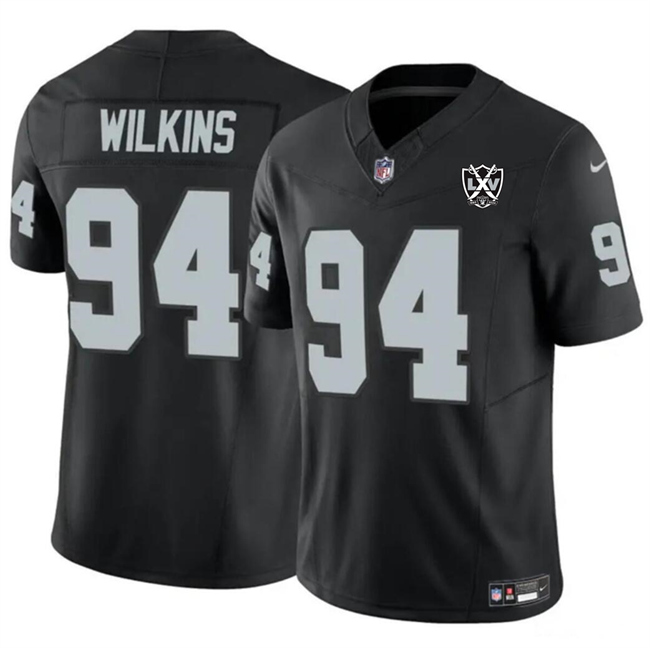Men's Las Vegas Raiders #94 Christian Wilkins Black 2024 F.U.S.E 65th Anniversary Patch Vapor Stitched Football Jersey Men's Las Vegas Raiders #94 Christian Wilkins Black 2024 F.U.S.E 65th Anniversary Patch Vapor Stitched Football Jersey