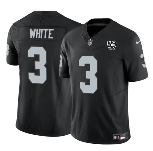 Men's Las Vegas Raiders #3 Zamir White Black 2024 F.U.S.E 65th Anniversary Patch Vapor Stitched Football Jersey Men's Las Vegas Raiders #3 Zamir White Black 2024 F.U.S.E 65th Anniversary Patch Vapor Stitched Football Jersey