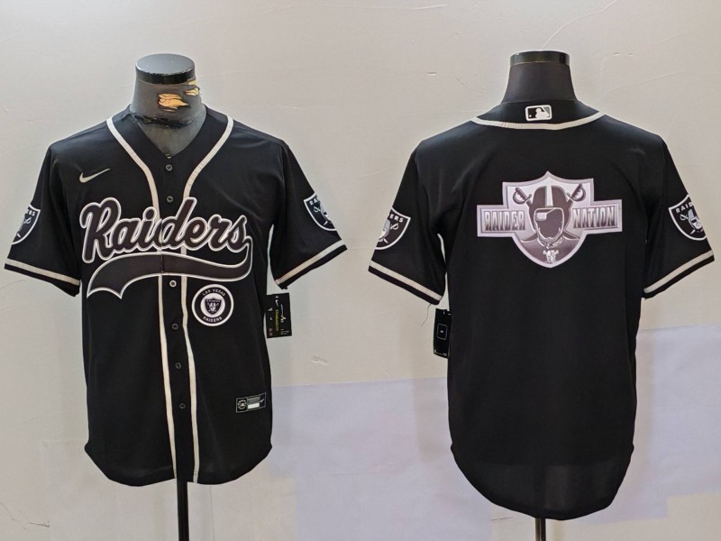 Men's Las Vegas Raiders Black Team Big Logo With Patch Cool Base Stitched Baseball Jersey 001 Men's Las Vegas Raiders Black Team Big Logo With Patch Cool Base Stitched Baseball Jersey 001