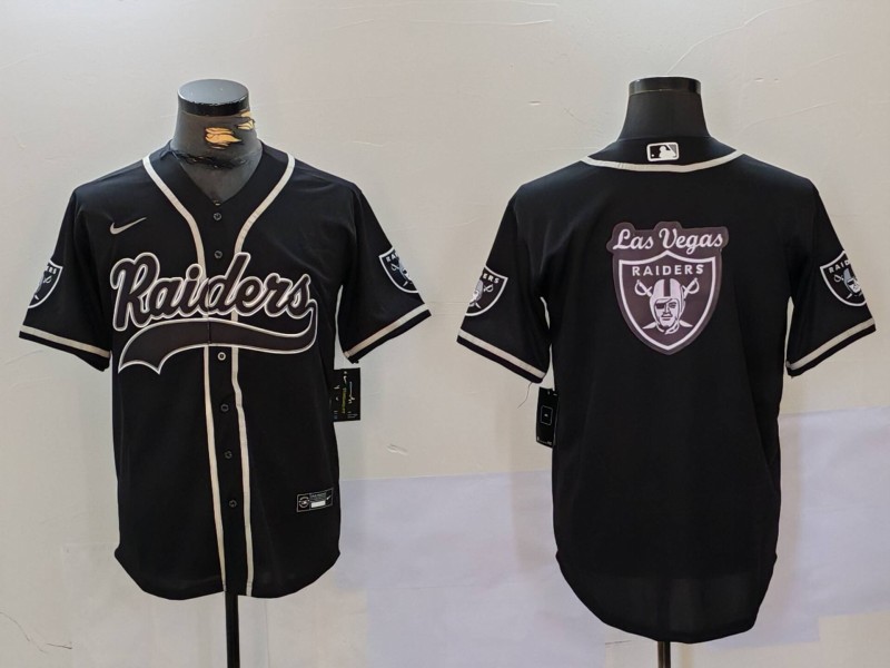 Men's Las Vegas Raiders Black Team Big Logo With Patch Cool Base Stitched Baseball Jersey 9 Men's Las Vegas Raiders Black Team Big Logo With Patch Cool Base Stitched Baseball Jersey 9
