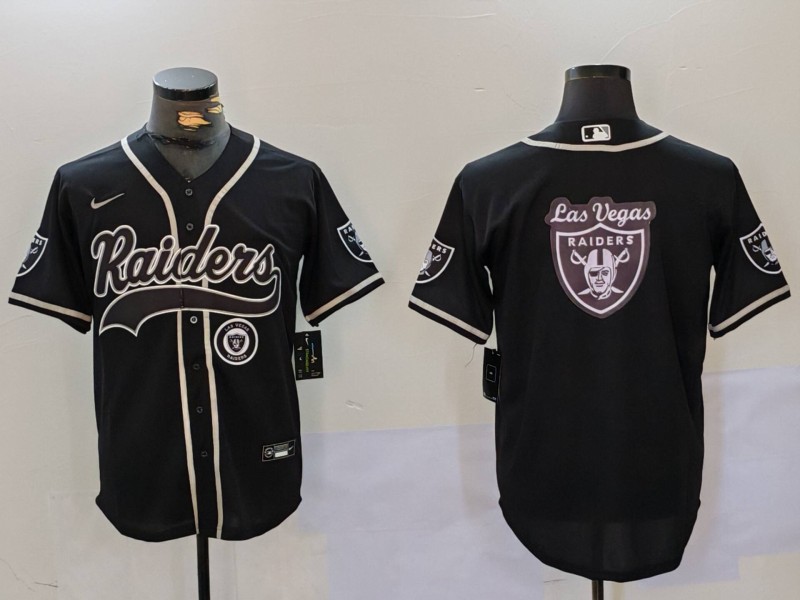Men's Las Vegas Raiders Black Team Big Logo With Patch Cool Base Stitched Baseball Jersey 5 Men's Las Vegas Raiders Black Team Big Logo With Patch Cool Base Stitched Baseball Jersey 5