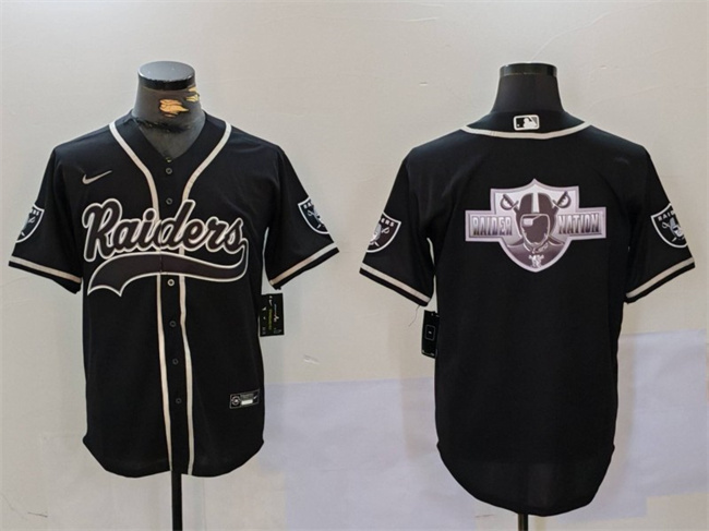 Men's Las Vegas Raiders Black Team Big Logo With Patch Cool Base Stitched Baseball Jersey 1 Men's Las Vegas Raiders Black Team Big Logo With Patch Cool Base Stitched Baseball Jersey 1