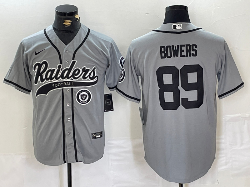 Men's Las Vegas Raiders #89 Brock Bowers Grey Cool Base Stitched Baseball Jersey 4 Men's Las Vegas Raiders #89 Brock Bowers Grey Cool Base Stitched Baseball Jersey 4