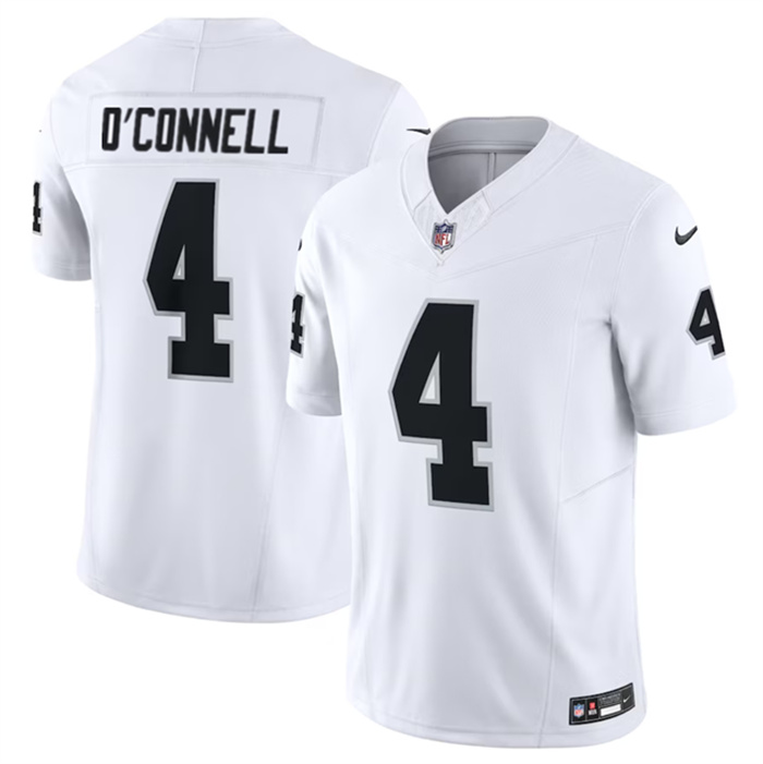 Men's Las Vegas Raiders #4 Aidan O'Connell White 2023 F.U.S.E Vapor Untouchable Stitched Football Jersey Men's Las Vegas Raiders #4 Aidan O'Connell White 2023 F.U.S.E Vapor Untouchable Stitched Football Jersey