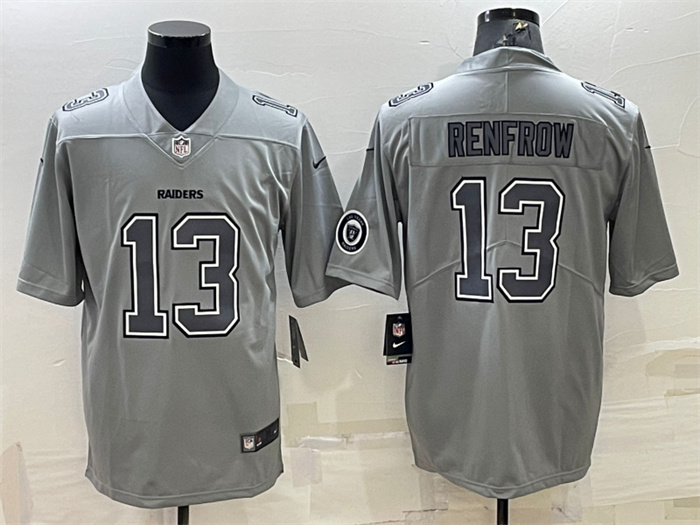Men's Las Vegas Raiders #13 Hunter Renfrow Grey Atmosphere Fashion With Patch Stitched Jersey Men's Las Vegas Raiders #13 Hunter Renfrow Grey Atmosphere Fashion With Patch Stitched Jersey