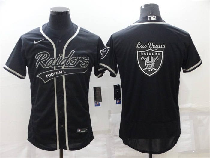 Men's Las Vegas Raiders Black Team Big Logo With Patch Flex Base Stitched Baseball Jersey Men's Las Vegas Raiders Black Team Big Logo With Patch Flex Base Stitched Baseball Jersey