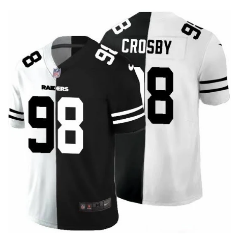 Men's Las Vegas Raiders #98 Maxx Crosby Black & White Split Vapor Limited Stitched Jersey Men's Las Vegas Raiders #98 Maxx Crosby Black & White Split Vapor Limited Stitched Jersey