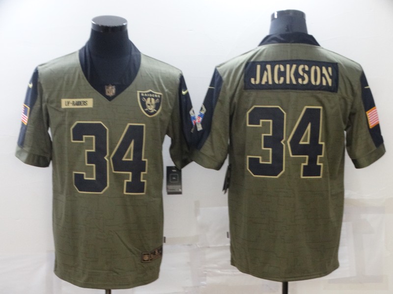 Men's Las Vegas Raiders #34 Bo Jackson Nike Olive 2021 Salute To Service Retired Player Limited Jersey Men's Las Vegas Raiders #34 Bo Jackson Nike Olive 2021 Salute To Service Retired Player Limited Jersey