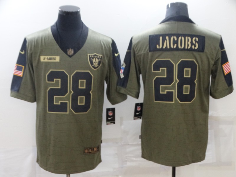Men's Las Vegas Raiders #28 Josh Jacobs Nike Olive 2021 Salute To Service Limited Player Jersey Men's Las Vegas Raiders #28 Josh Jacobs Nike Olive 2021 Salute To Service Limited Player Jersey