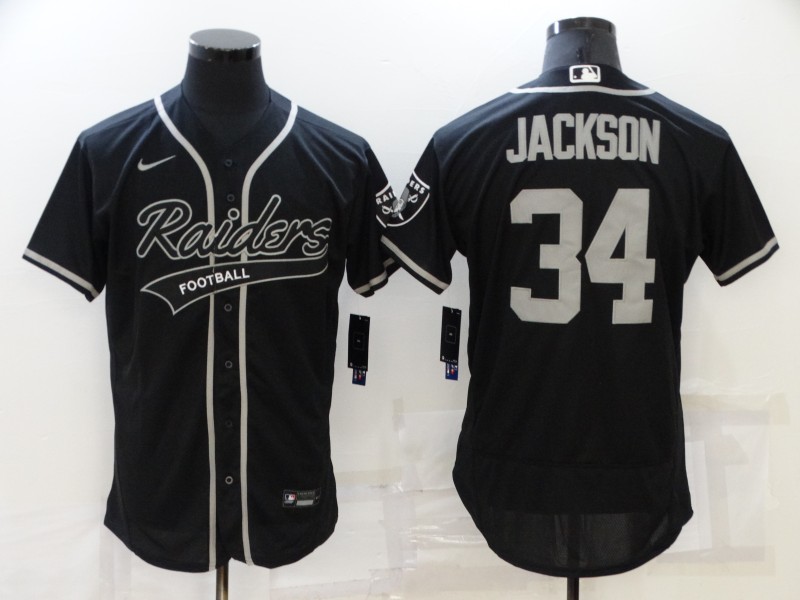 Men's Las Vegas Raiders #34 Bo Jackson Black Flex Base Stitched Jersey Men's Las Vegas Raiders #34 Bo Jackson Black Flex Base Stitched Jersey
