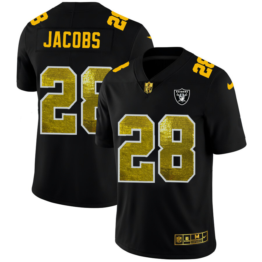 Las Vegas Raiders #28 Josh Jacobs Men's Black Nike Golden Sequin Vapor Limited NFL Jersey Las Vegas Raiders #28 Josh Jacobs Men's Black Nike Golden Sequin Vapor Limited NFL Jersey
