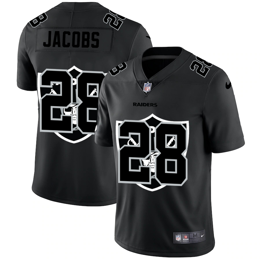 Las Vegas Raiders #28 Josh Jacobs Men's Nike Team Logo Dual Overlap Limited NFL Jersey Black Las Vegas Raiders #28 Josh Jacobs Men's Nike Team Logo Dual Overlap Limited NFL Jersey Black