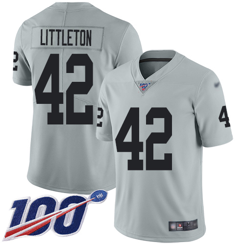 Nike Raiders #42 Cory Littleton Silver Men's Stitched NFL Limited Inverted Legend 100th Season Jersey Nike Raiders #42 Cory Littleton Silver Men's Stitched NFL Limited Inverted Legend 100th Season Jersey